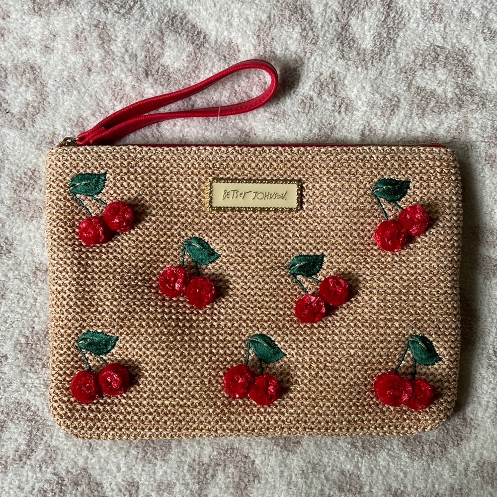 Betsey Johnson Cherry Raffia wristlet Clutch